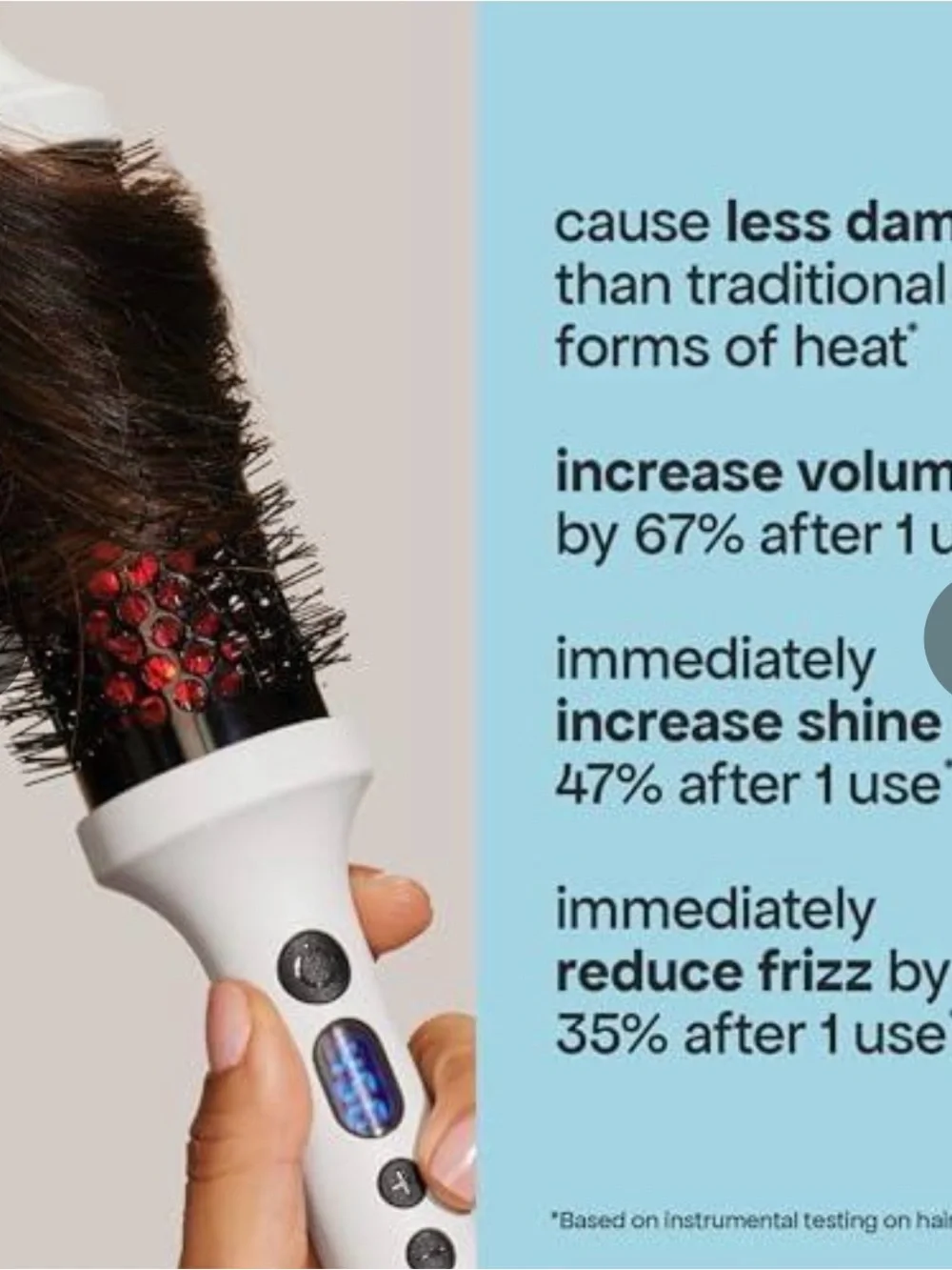 White and Red Hot Air Round Brush Hair Styler with Digital Display